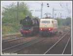 Das war ein Gl�cksfall und ein wunderbares Fotomotiv, als am 13.09.2008 die 50 3552 der Eisenbahnfreunde Hanau und 103 222 bei den F�hrerstandsmitfahrten anl�sslich des 150j�hrigen Jubil�ums der