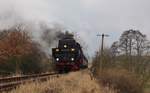 Mit dem Osterhasen auf der Wisentatalbahn nach Schleiz. Hieß es am 01.04.18 als der VSE (Verein Sächsischer Eisenbahnfreunde e.V. Schwarzenberg) mit der 52 8079-7 nach Schleiz kam. Hier ist die Rückfahrt in Mühltroff.