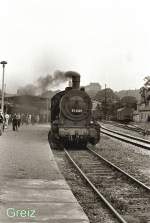 BR 57 im Bahnhof Greiz, 1985