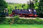 EFZ-Dampflok 64 289 bei einer Plandampffahrt auf der Hohenzollerischen Landesbahn, 22.07.1987