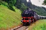 Bei der Hohenzollerischen Landesbahn gab es 1987 noch l�ngere Plandampffahrten, EFZ-Dampflok 64 289 leistete eine solche  am 22.07.1987 sehr zuverl�ssig 