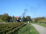 BR64 mit dem  Rebenbummler auf der Fahrt durch den Kaiserstuhl/Baden
hier im Bahnhof Burkheim  Okt.2007