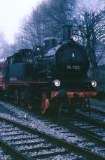 Tenderlokomotive 74 1192 der Gattung T12 (Heidampfvariante der T11)im April 1986 bei einen Tag der offenen Tr von Krupp Lokomotivbau in Essen.