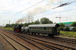 Schnappschuß von 75 1118 mit kleiner Zuggarnitur am 20.06.2019 beim Verlassen des Bahnhofes Fürth in Richtung Nürnberg.