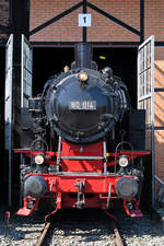 Die Dampflokomotive 80 014 wurde 1928 gebaut und war Mitte September 2019 im Eisenbahnmuseum Heilbronn zu sehen.