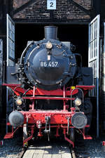 Die Dampflokomotive 86 457 wurde 1942 gebaut und war Mitte September 2019 Eisenbahnmuseum Heilbronn zu sehen.