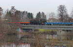 Überführungsfahrt von 86 056 am 02.03.2022 in Schwandorf auf der Naabbrücke. Der Zug wurde gezogen von einer blauen BR218 und BR140 im Schlepp der Press.