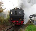 Eisenbahnfreunde Wetterau Lok1 Typ Bismarck (90 80 0089 977-7 D-EBEFW)  am 15.10.17 in Bad Nauheim früh Morgens bei Nebel