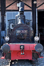 Die 1898 gebaute Dampflokomotive 89 7531 ist hier Mitte September 2019 im Eisenbahnmuseum Heilbronn zu sehen.