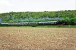 Sonderzug der Zahnradbahn Honau Lichtenstein e.V. mit der Zahnradlok 97 501 am 22.04.2018 im Neckartal bei Lustnau.