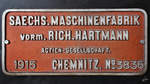 Fabrikschild an der Dampflokomotive 75 501. (Deutsches Dampflokomotiv-Museum Neuenmarkt-Wirsberg, Juni 2019)