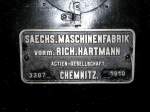 Fabrikschild der 38 205 im schsischen Eisenbahnmuseum Chemnitz Hilbersdorf, 27.10.07