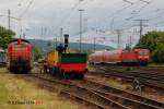 294 873-5, der Adler und rechts fuhr die 143 918 mit der RB 27 am 14.06.2014 in Koblenz Lützel.