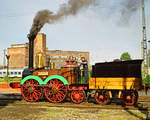 17.Mai 2003, Dresden, Dampflokfest, der Nachbau der „SAXONIA“ steht unter Dampf.