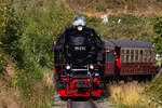 99 236 auf dem Weg von Wernigerode nach Drei Annen Hohne. Beim passieren des Gasthauses/Hotel Drei Annen. 7.9.25