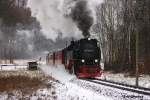 99 7239 mit einem Dampfzug am 21.01.2012  bei Wernigerode Hasserode.