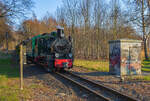 Die Lok Mh 53 zieht den „Rasenden Roland“ zum Kleinbahnhof in Binz.