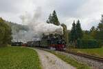 99 1568-7 der Pressnitztalbahn kurz hinter dem Bahnhof Schmalzgrube (24.09.2023)