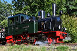 Die Dampflokomotive  Spreewald  schnauft den Berg hinab.