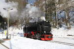 Lok 99 7243 beim Rangieren für die Rückfahrt über die Selkebahn nach Quedlinburg am 21.1.26 im Bahnhof Eisfelder Talmühle.