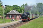 Zittauer Schmalspurbahn, 99.731 Dampflockzug vor dem Bahnhof  Zittau-Süd am 14.05.2018. 