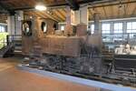 Feldbahnlokomotive Jung 681 für die Spurweite 600 mm im November 2025 im Berliner Technikmuseum im heruntergewirtschafteten Zustand.