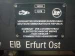 Schild an der Lisa 1 (ehemalige 201 889-1) der EIB 13.10.2012 beim Eisenbahnfest in Weimar