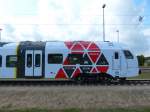 Gestaltung des DB-Regio-Zugs 429 109 von der Seite, 1.-Klasse-Bereich. 23.8.2014, ODEG-Gelände in Eberswalde, Tag der offenen Tore