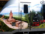 Detailansicht eines Abellio Hamsters mit der Harzer Schmalspurbahn und dem Kyffhäuser-Denkmal als Motiv. Nordhausen 06.04.2018