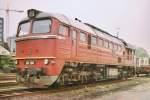 120 286  Taigatrommel  oder auch  Wumme  der Eisenbahn-Verkehrsgesellschaft im Bergisch-Mrkischem Raum mbH, Dieringhausen. Gesehen am 24.04.2003 im Remscheider Hauptbahnhof. Die Lok wurde dort zu diesem Zeitpunkt regelmig im Gterverkehr eingesetzt. Hier zu sehen Frerstandseite: A.