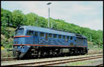 Betriebsruhe am 13.5.2001 für PEG Diesellok V 200.01 ex CD 791436 im Bahnhof Stolberg.