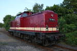 Hörseltalbahn GmbH 110 108-8 am 18.05.18 in Hanau Hafen von einen Gehweg aus fotografiert