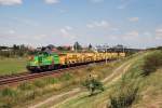 110 970 'Odysseus' (Die-Lei GmbH) mit einem Bauzug bei Zschortau (04.08.2007)