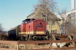 110 130 hat mit 16689 den Endbahnhof Saalburg erreicht, trotz vorhandener Plne wurde hier nie weitergebaut, um die Strecke mit der Oberlandbahn zu verbinden. (31.01.1991, KB-Dia) 