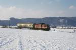 Am 06.02.1996 ist 201 868 mit RB8659 unterwegs zwischen Saalburg und dem Hp Kloster.