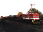 Lok II Red Bull (ex-DR 110 878-6, ex-DB 201 878-6) der Ahaus-Alsttter Eisenbahn GmbH mit Gterzug in Ahaus am 7-11-1999. Bild und scan: Date Jan de Vries.