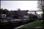 110745 überquert am 6.6.1991 um 11.45 Uhr mit dem Personenzug nach Flöha das Cranzahler Viadukt.
