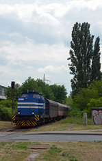 Auch wenn es aussieht wie eine Waldbahn befindet sich der Pendelzug am 21.05.16 in Magdeburg. Hier passiert er gerade den BÜ Havelstrasse in Richtung Rothensee. 