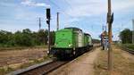 SETG V100.3 und V100.4 fuhren am 09.06.2019 als Leerzug durch Meinsdorf in Richtung Roßlau.