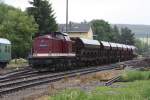 Ein Arbeitszug mit 202 646-6 der Erzgebirgsbahn am 28.05.09 im Bahnhof Schlettau.
