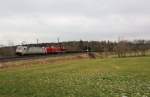 186 139 (ITL) 202 743 und 112 708 (RIS) zu sehen am 02.03.16 mit einem Langschienenzug in Oberjößnitz.