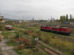 EBS 118 757 und 202 597-1 + 202 738-1, am 22.10.2015 abgestellt in Gera.