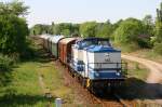 D & D mit 1402 zieht den Lneburger Sonderzug vom Bahnhofsfest in Zarrentin wieder zurck nach Lneburg. Hier bei der Ausfahrt aus dem Bf. Hagenow Land. 06.05.2007