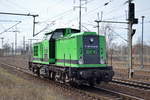 BUG V 100-BUG-03 (92 80 1202 520-3 D-BUG) am 06.03.19 Durchfahrt Bf. Flughafen Berlin-Schönefeld.