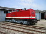 112 487 vor dem Schuppen im Eisenbahnmuseum Weimar am 30.April 2022.