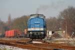 202 547-6 der EGP rangiert in Hagenow an der Ladestrasse mit den leeren Holzwaggons. 07.01.2009