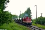 Im strmenden Regen verlsst 112 565 am 09.06.2009 den Bahnhof Schlettau in Richtung Annaberg.