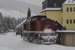 Am 12.02.10 befuhr 202 646 der DB Erzgebirgsbahn die Strecke Annaberg Buchholz-Schwarzenberg (BSg) als Spurlok.