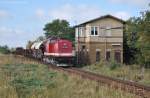 112 708 mit Fotogterzug am 07.10.2012 bei der Einfahrt in Elsnigk