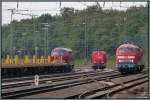 Einen kurzen Moment lang war es ein Dieselloktreffen der verschiedenen Gegenstze,
als dieses Foto im Sptsommer 2012 bei Duisburg Wedau enstand.2 mal die V 160 ger 
Familie und mittendrin die 202 111 0. 